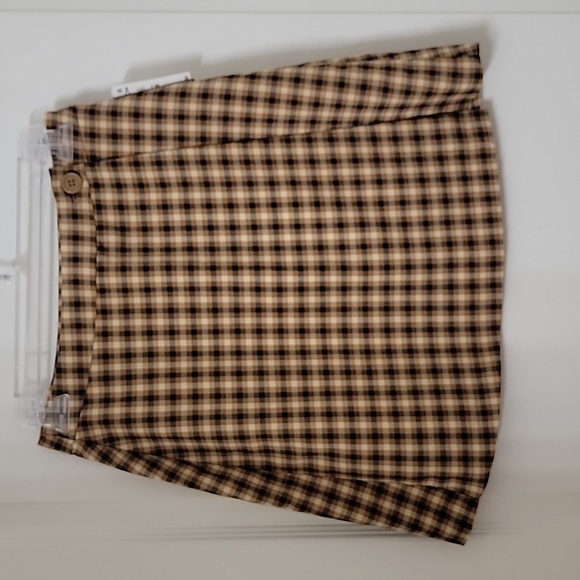 BP Size S Black Tan Cream Plaid Faux Wrap Button Front Mini Skirt, NEW with Tag - Picture 1 of 11